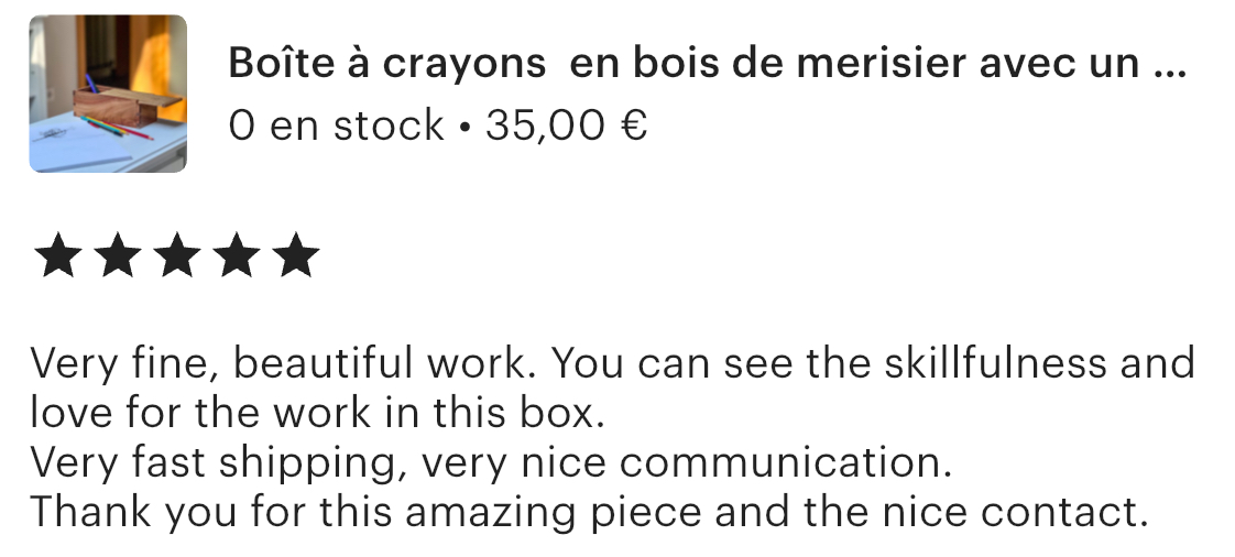 Customer review from Etsy